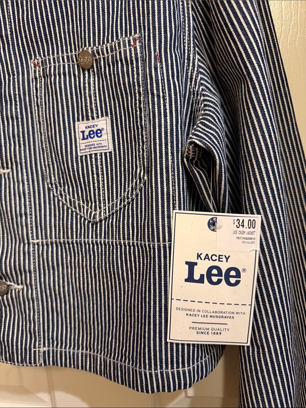 Lee Striped Blue and White Cropped Jean Jacket Kacey Lee Musgraves - Picture 3 of 15